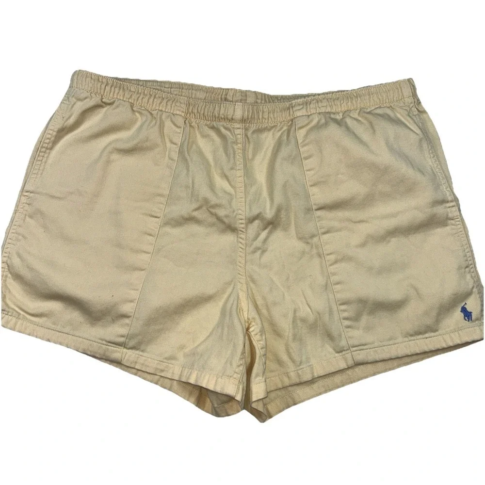 Vintage Polo Ralph Lauren Butter Yellow Shorts Purple Pony Womens Large USA MADE